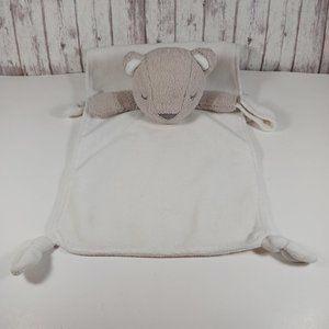 Carter's Tan Sleeping Bear Baby Lovey White Security Blanket Rattle Loop